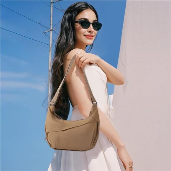 Crescent Bags Nylon Hobo Bags Brown - Picture 5 of 7